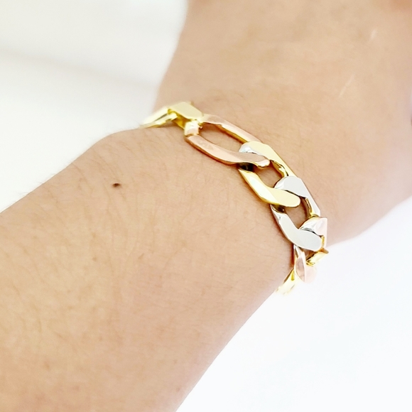 18K Gold Plated tricolor men's ID bracelet. New - Picture 9 of 10